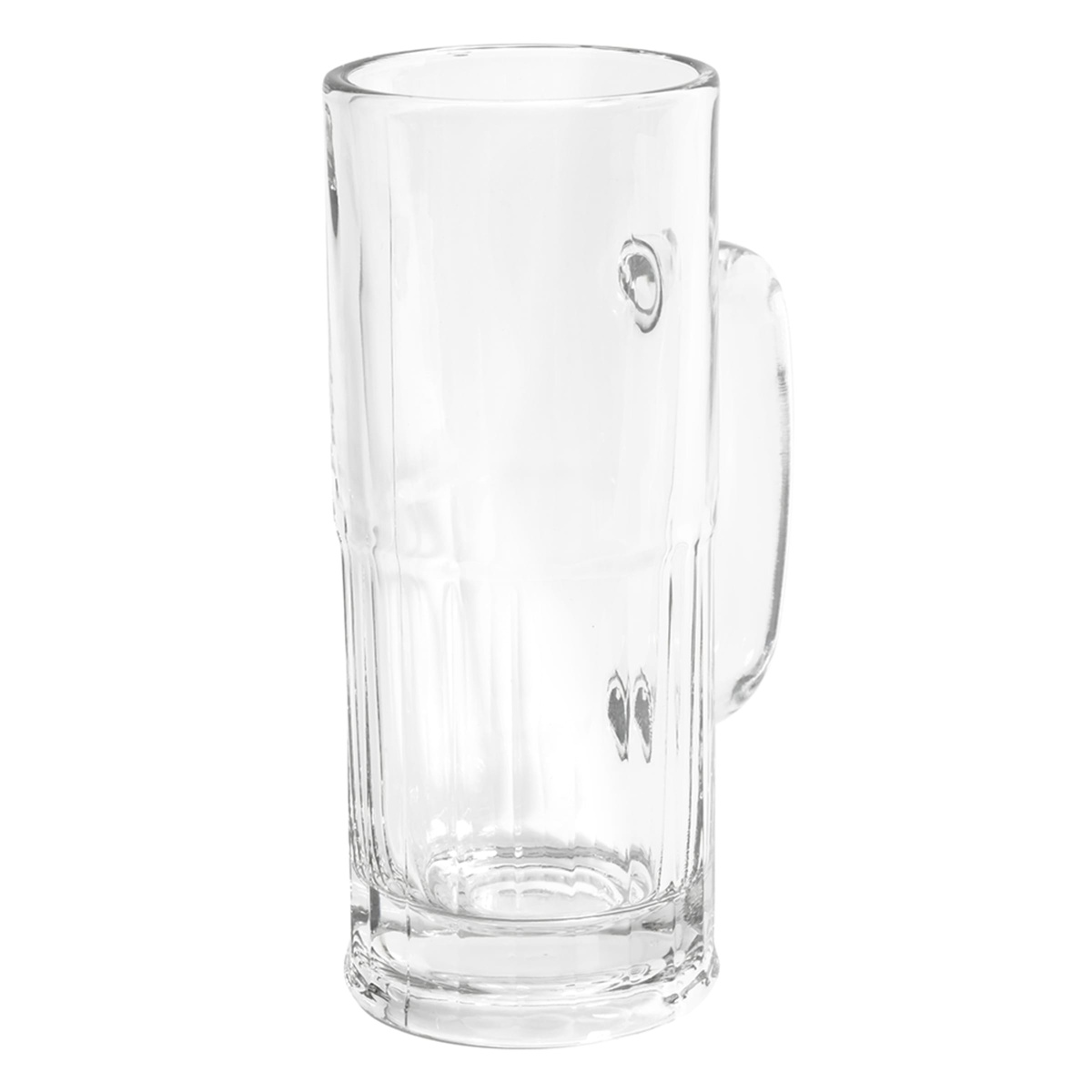 Libbey 5360 beer mug shown from a side angle highlighting the vertical panel detailing and sturdy handle