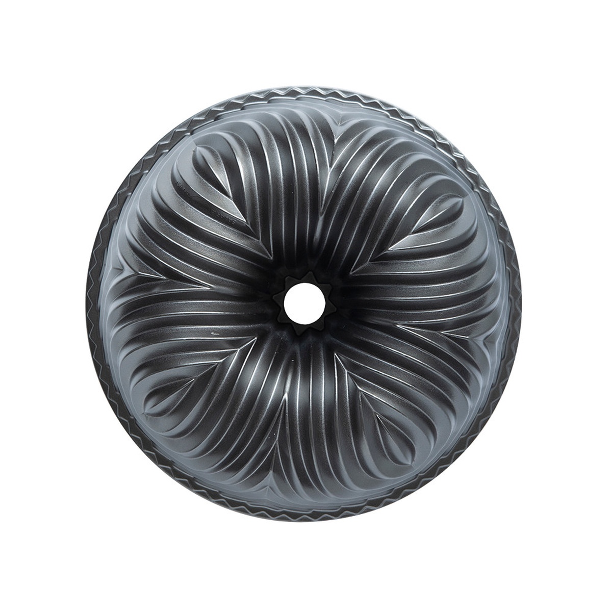 Nordic Ware Bavaria Bundt Pan top-down view revealing the full swirling floral pattern and nonstick interior