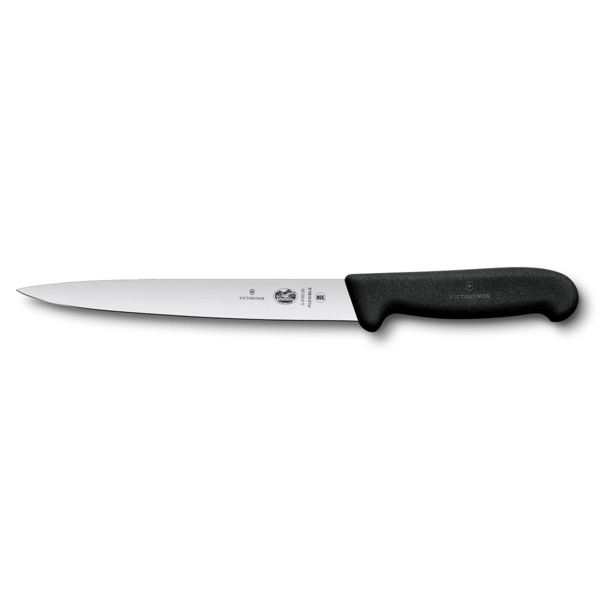Victorinox Fibrox 8-inch filleting knife with black ergonomic handle and flexible stainless steel blade