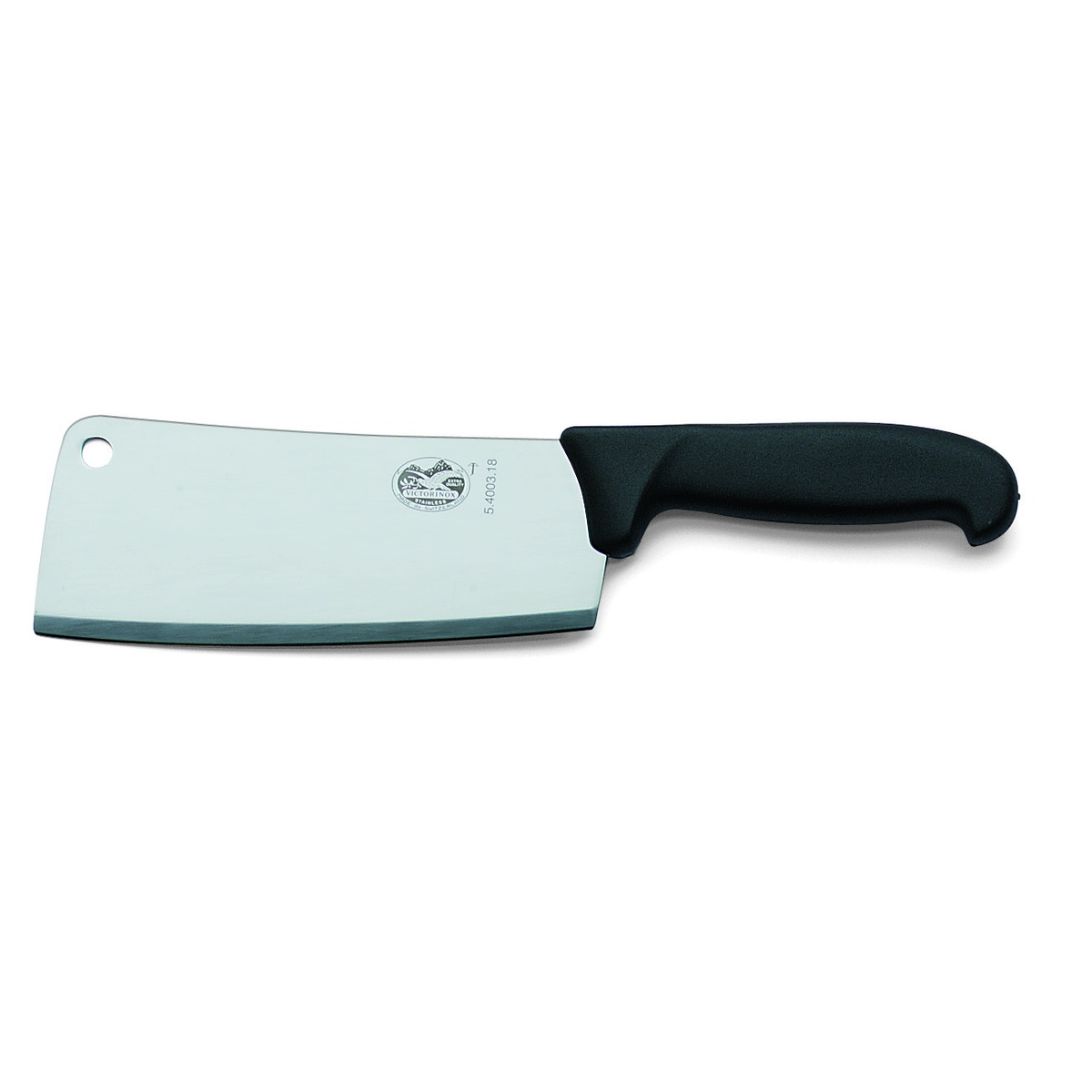 Victorinox 7 inch kitchen cleaver with black Fibrox handle side view