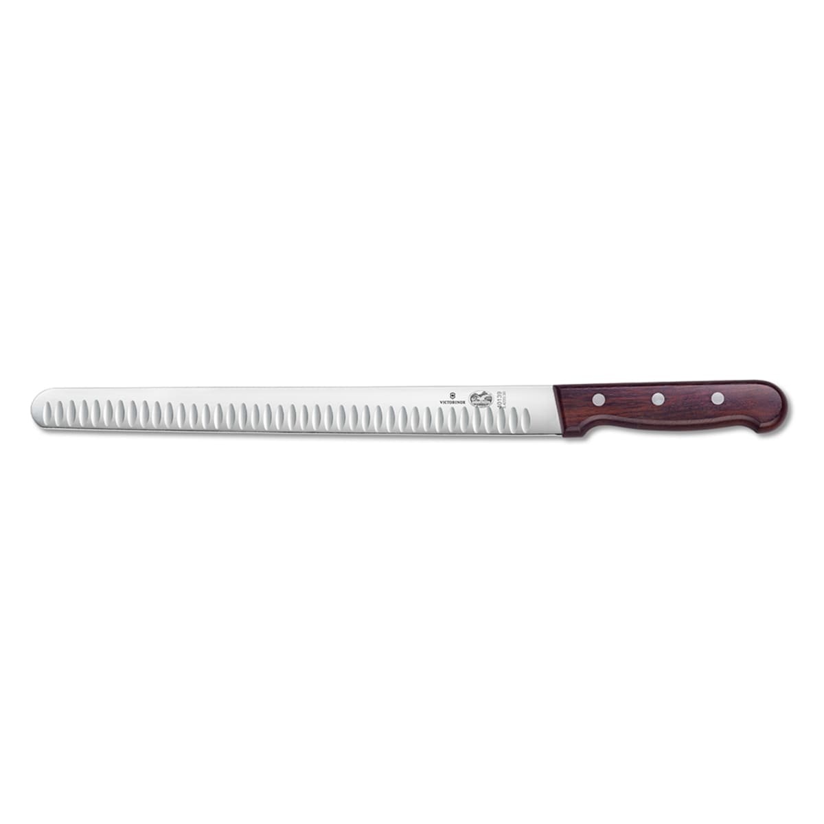 Victorinox 5.4220.30 12-inch Granton Edge Slicer Knife with rosewood handle, full blade view