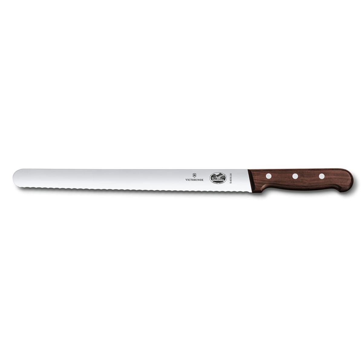 Victorinox 5.4230.30 12-inch serrated slicer knife with wavy edge and brown rosewood handle