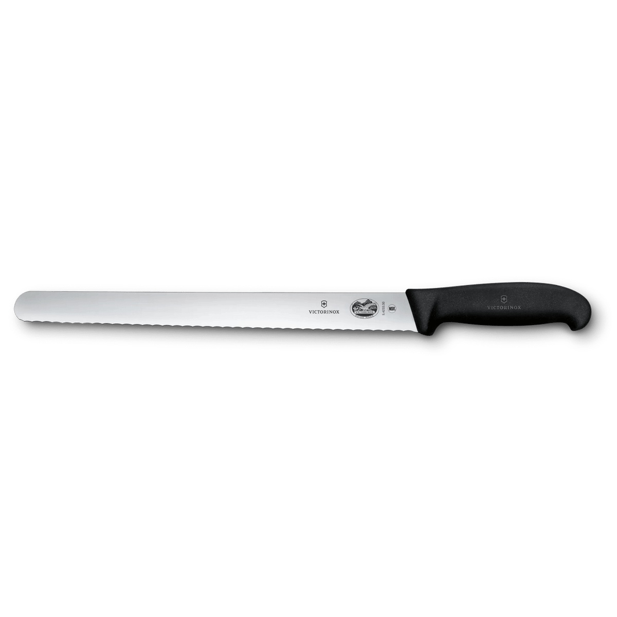 Victorinox Fibrox 12-inch slicing knife with wavy edge stainless steel blade and black Fibrox handle