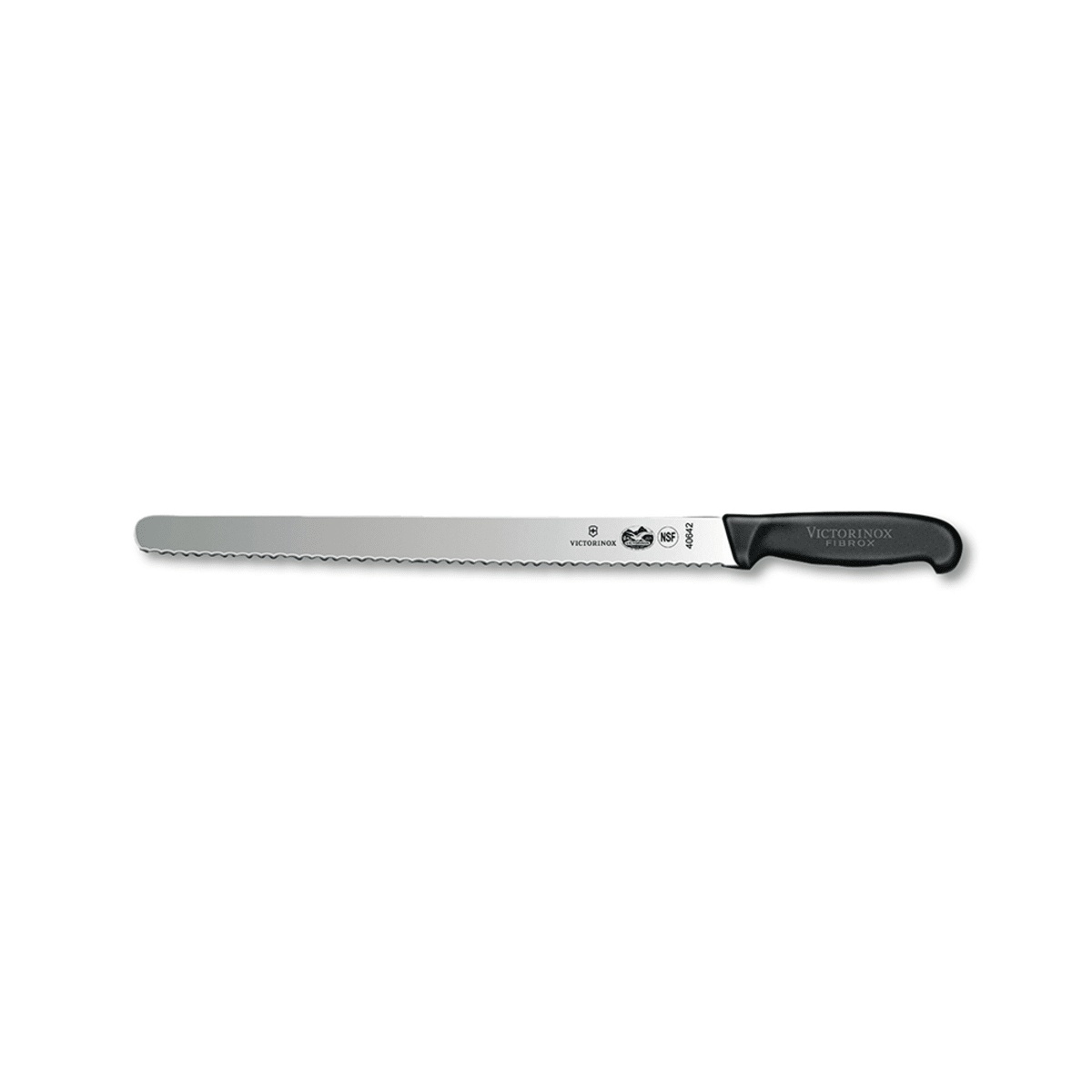 Victorinox 5.4233.36 14-inch serrated slicer knife with black Fibrox nylon handle on white background