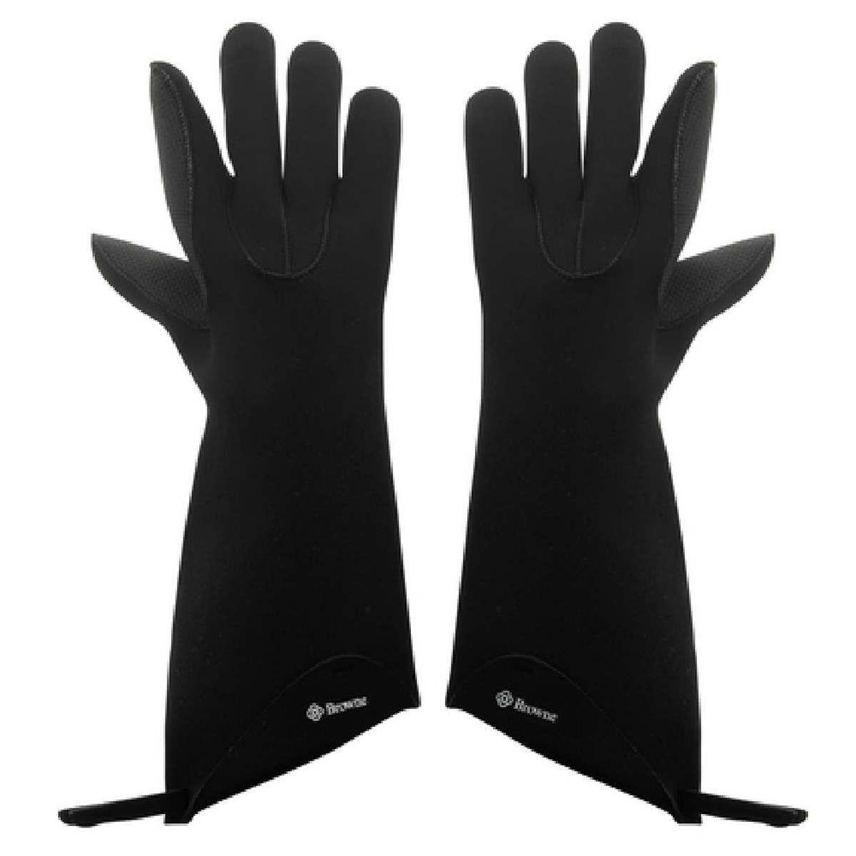 Browne USA Foodservice KitchenGrips Pro 5-Finger black gloves pair, front view showing extended 15-inch length