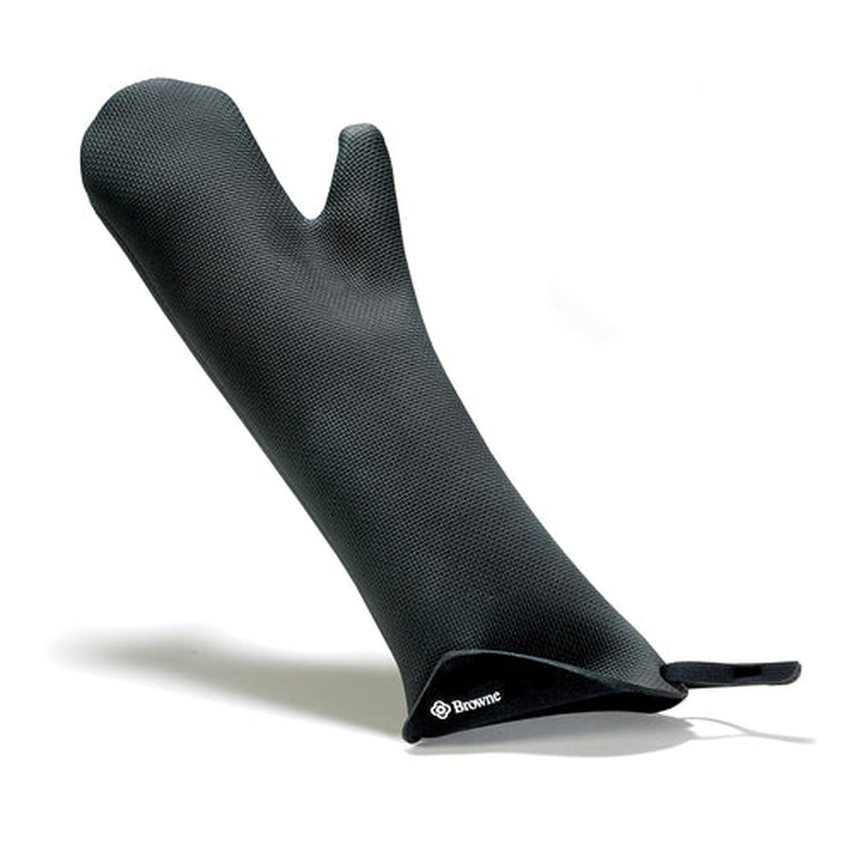 Browne KitchenGrips black FLXaPrene oven mitt with textured non-slip surface and hanging loop