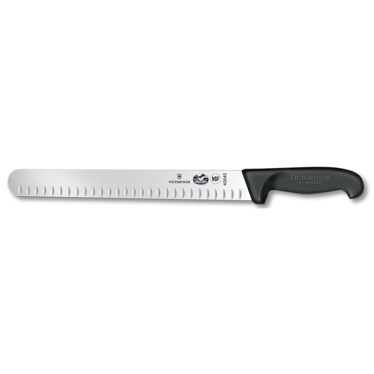 Victorinox 5.4723.36 14-inch Granton slicer knife with black Fibrox handle on white background