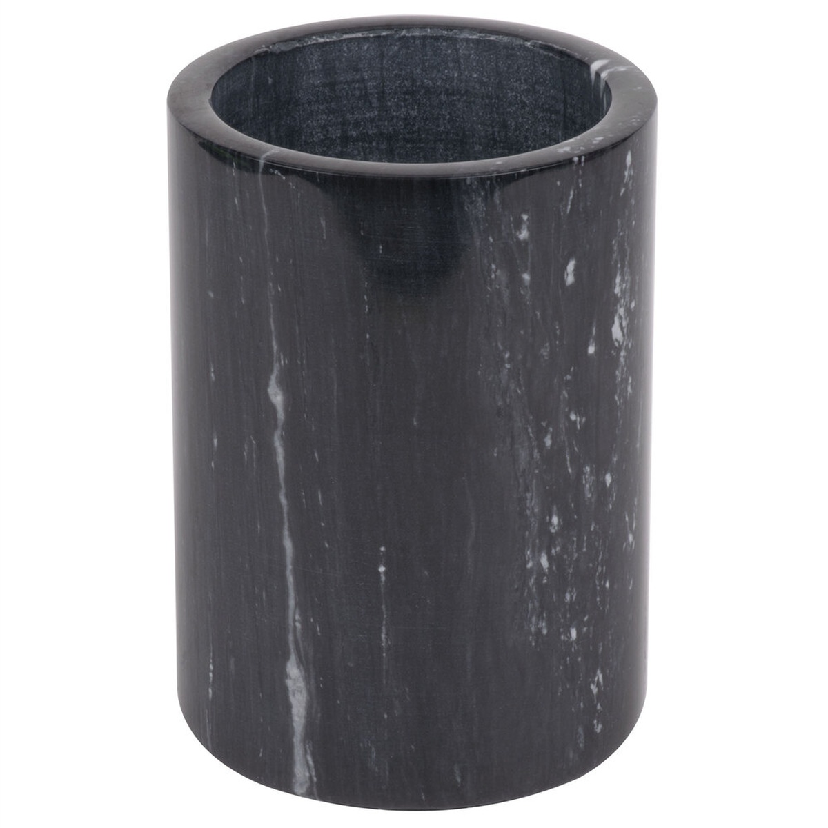 TableCraft 5488 black marble wine cooler, cylindrical shape with white veining, shown on white background
