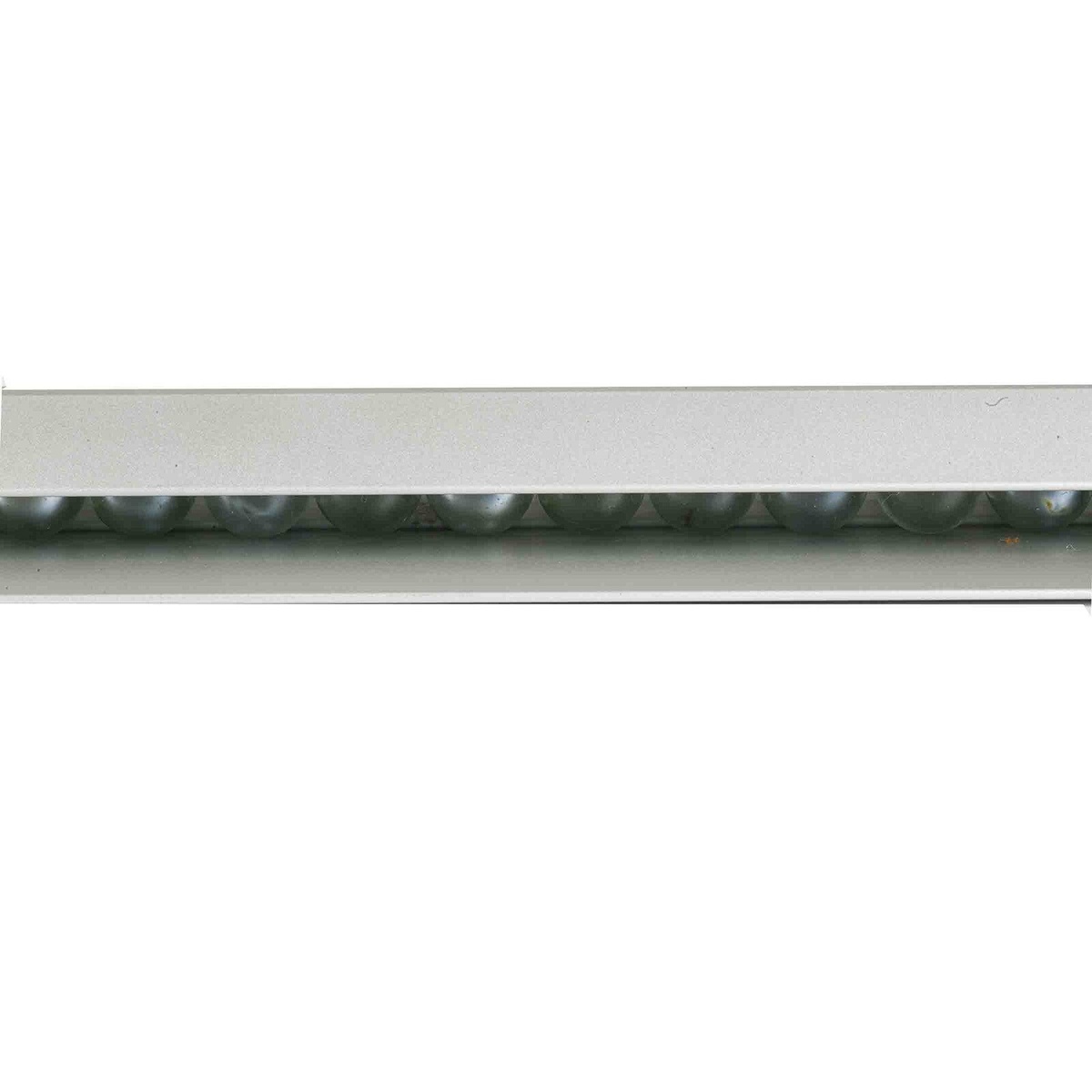Close-up detail of the glass marble track inside the TableCraft aluminum order rack