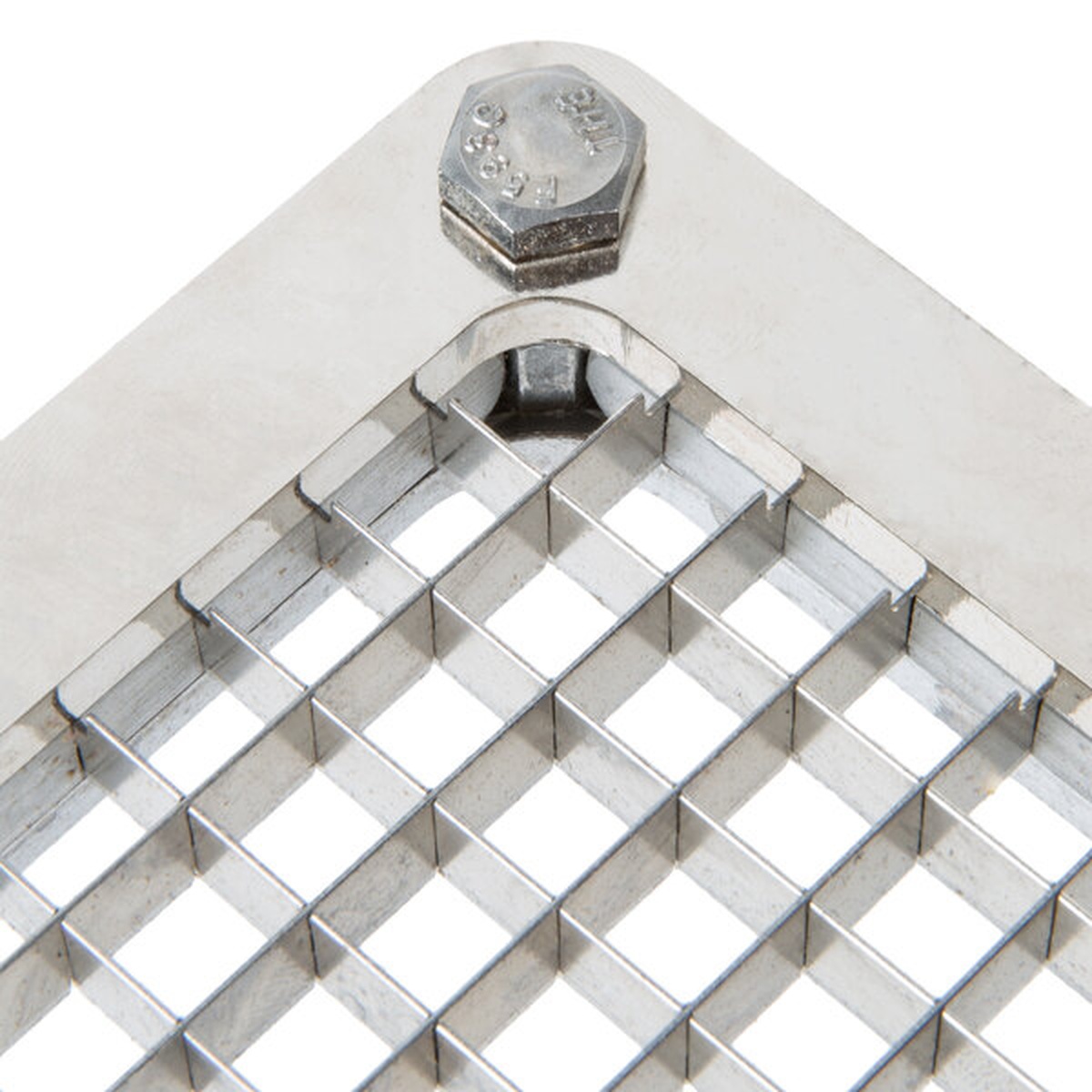 Close-up of stainless steel 3/8 inch cutting grid and fasteners on Nemco 55424-2