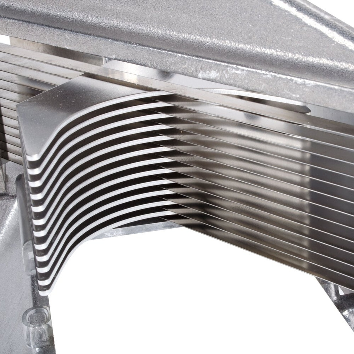 Close-up of stainless steel blade assembly on Nemco 55600-1 tomato slicer