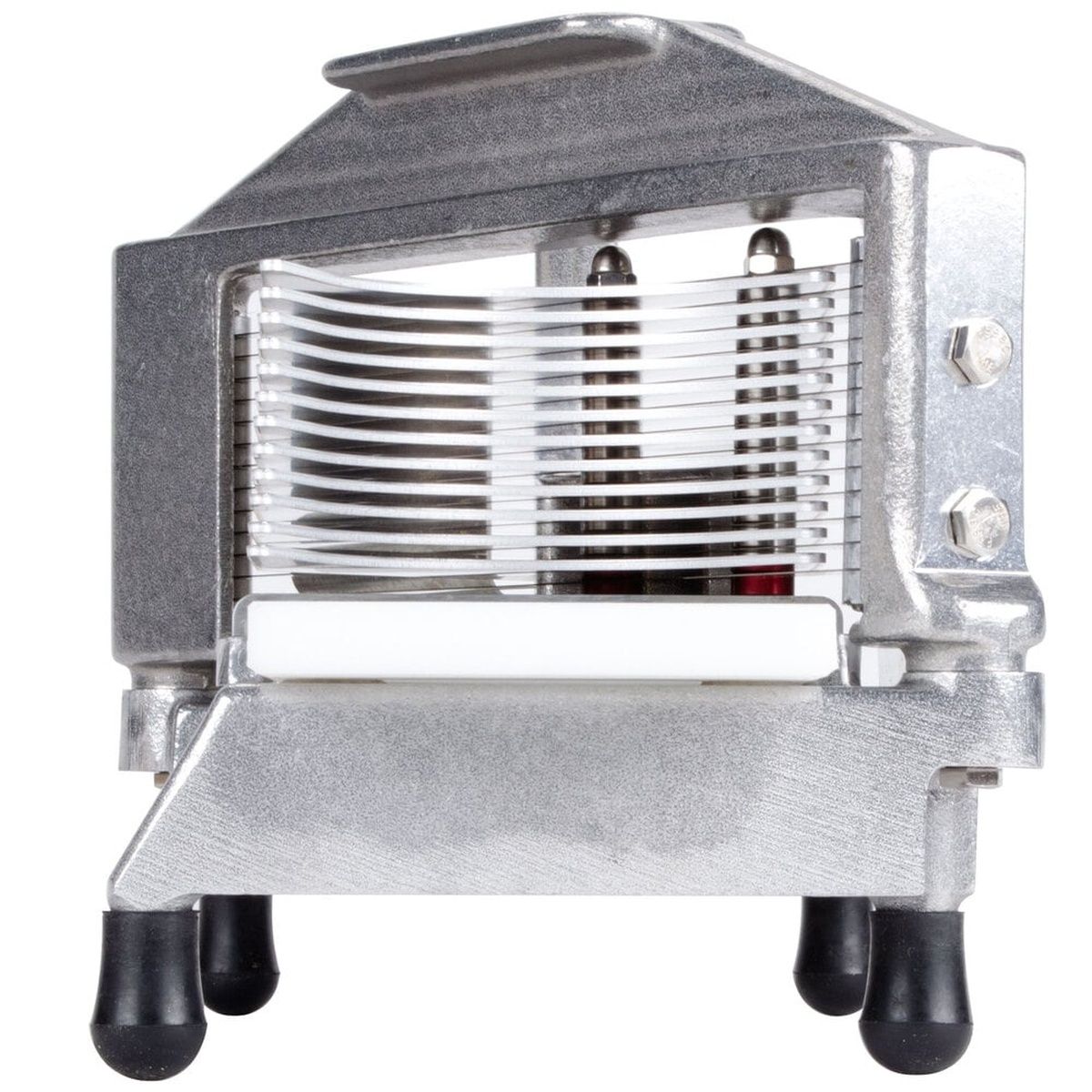 Front view of Nemco tomato slicer blade array and compact countertop frame