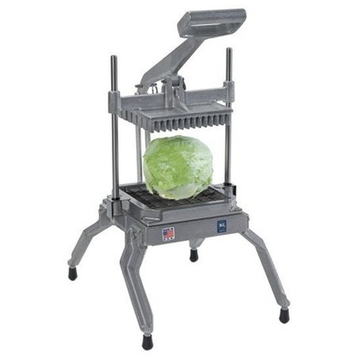 Nemco Easy LettuceKutter manual cutter with interlocked blades and ergonomic handle positioned on cast aluminum legs