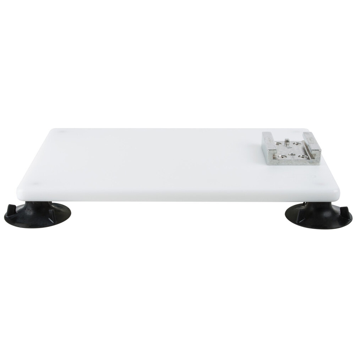 Nemco 55816 portable mounting base with white polyethylene platform, black suction cup feet, and aluminum mounting bracket