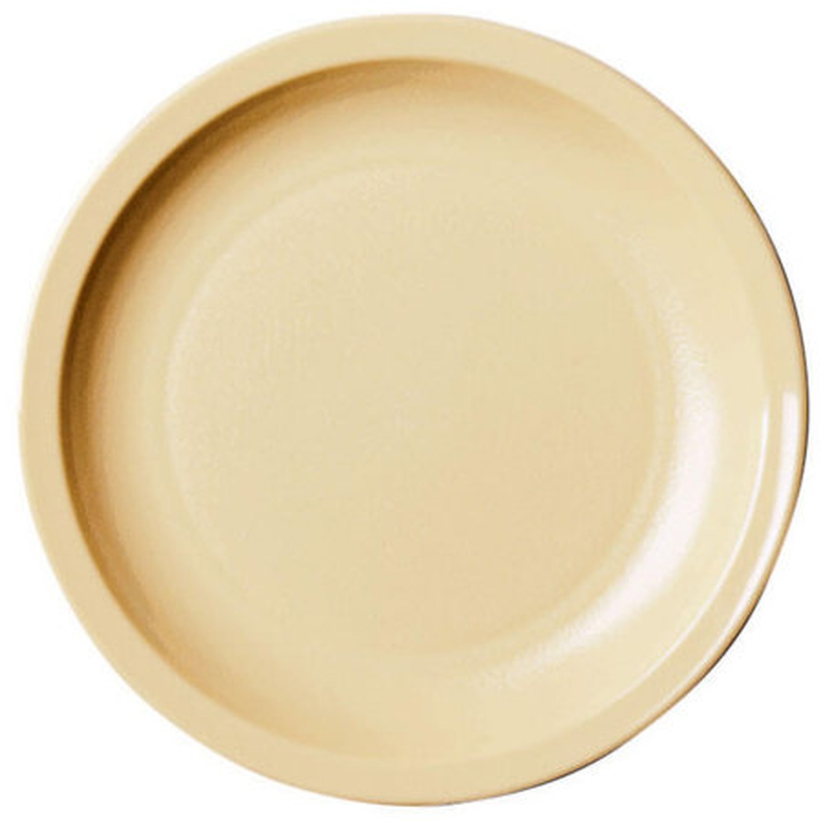 Cambro 55CWNR133 5.5-inch beige polycarbonate narrow rim plate, top view