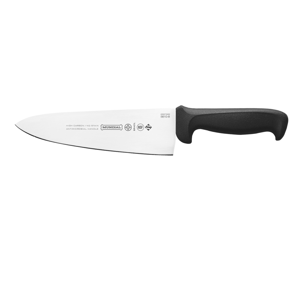 Side profile of the Mundial 5610-8 8-inch cook's knife showing the blade and black handle