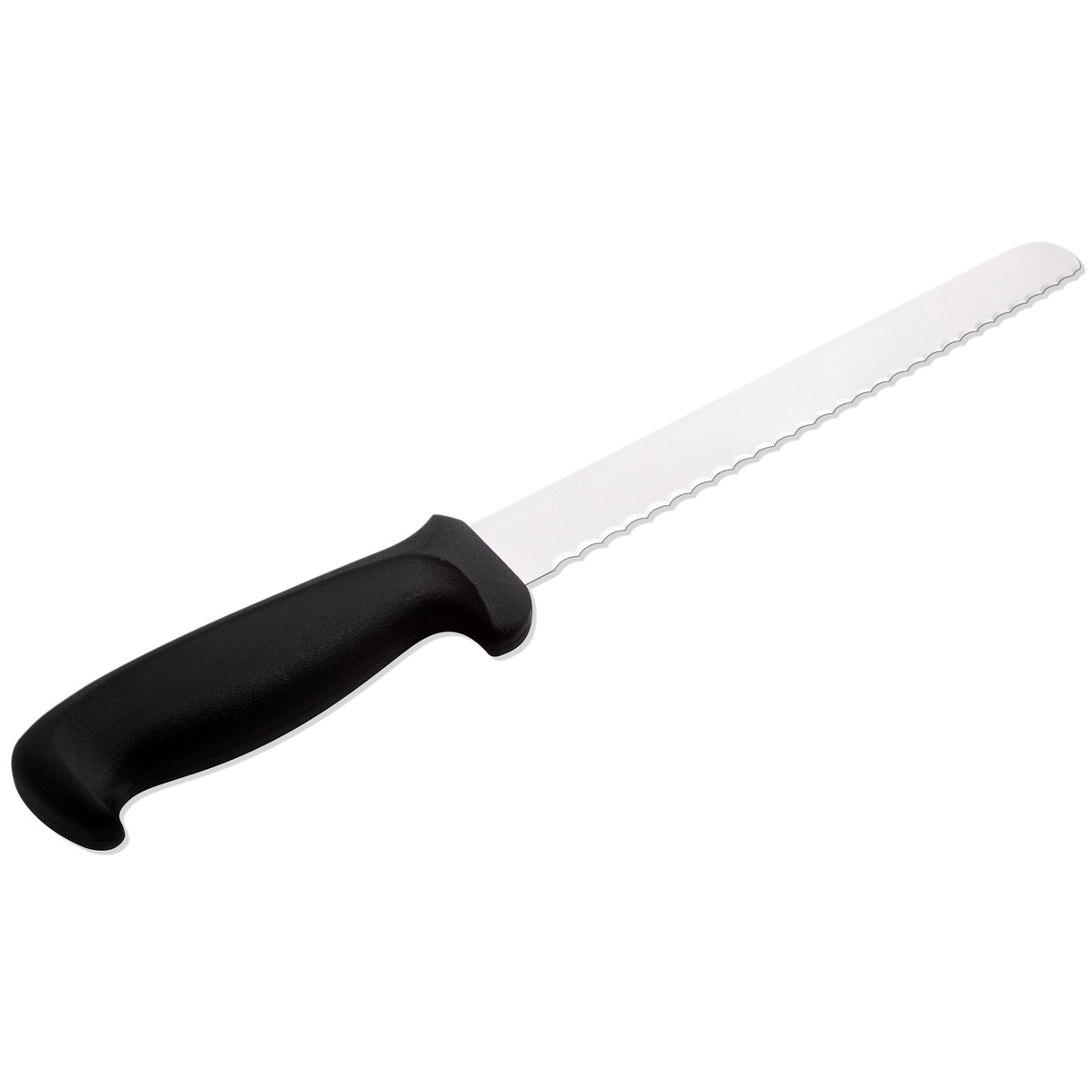 Close-up view of Mundial 5627-10E knife handle and blade junction showing contoured grip and serrated edge