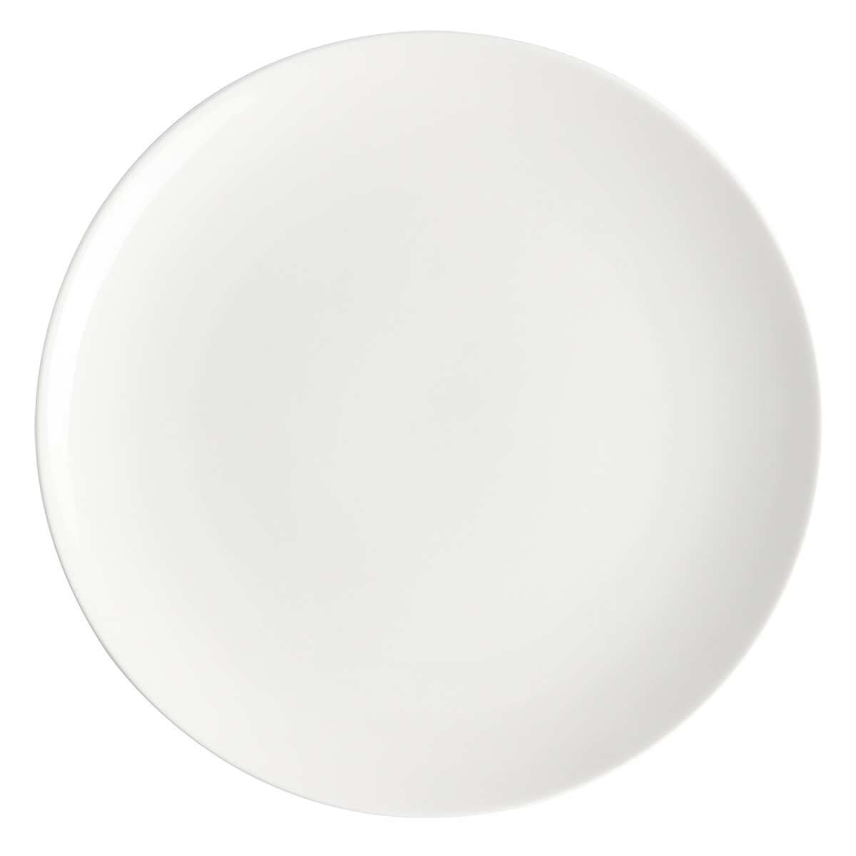 Browne FOUNDATION 12-inch round white coupe plate, overhead top-down view