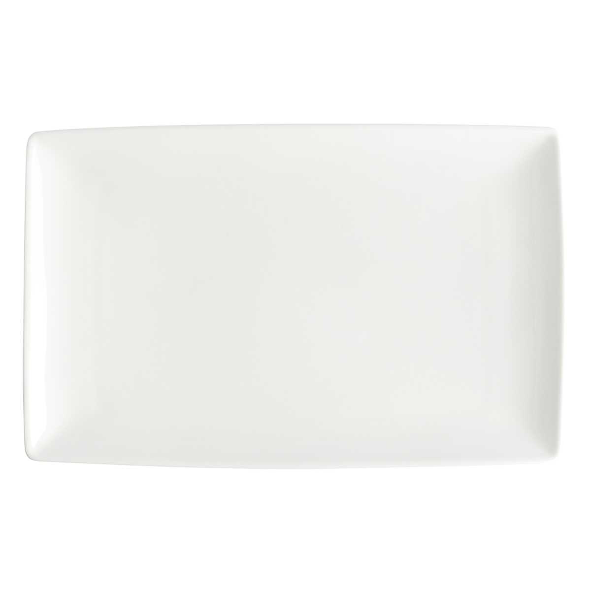 Browne Foundation rectangular coupe plate top-down view showing full white glazed surface