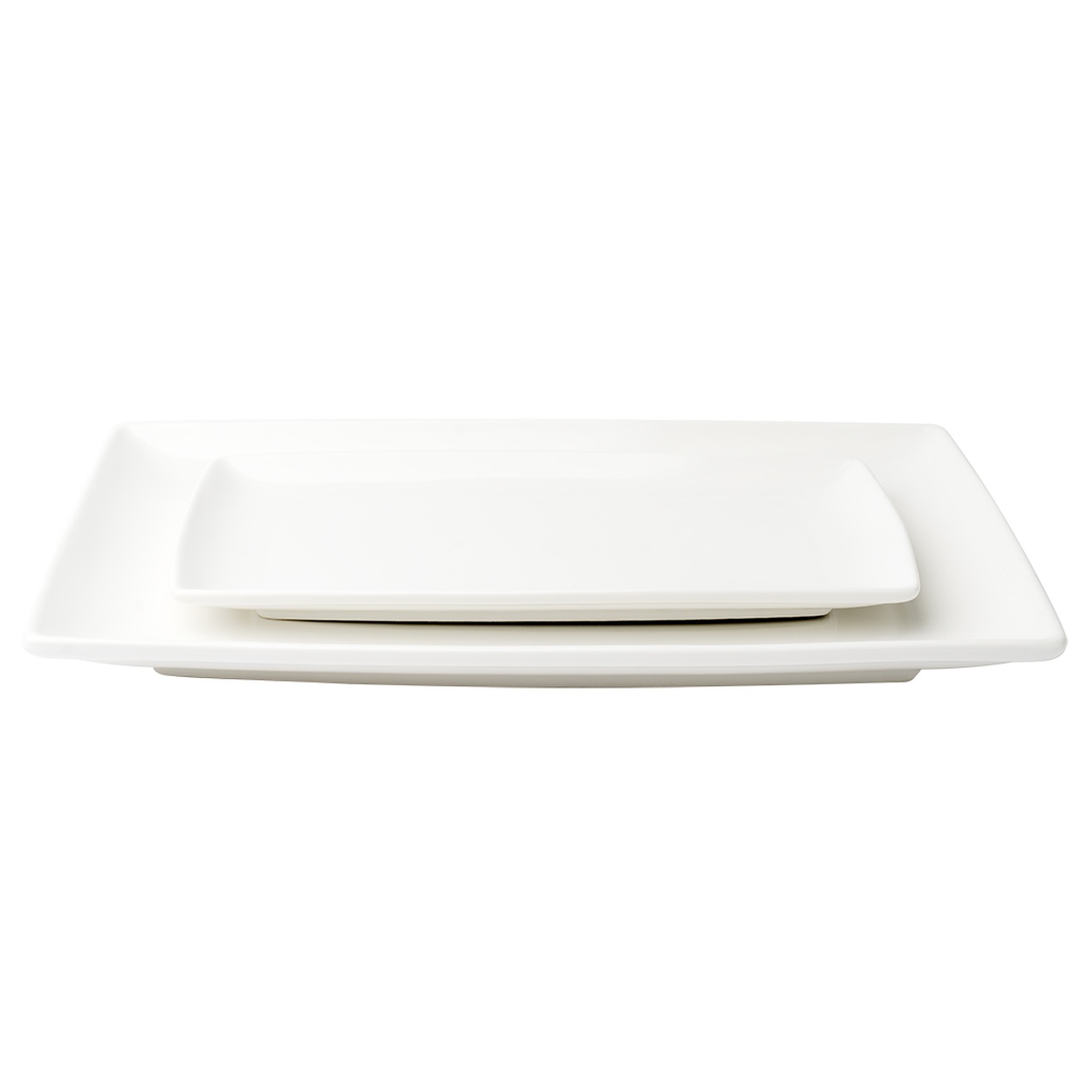 Two Browne Foundation rectangular coupe plates stacked together demonstrating compact storage