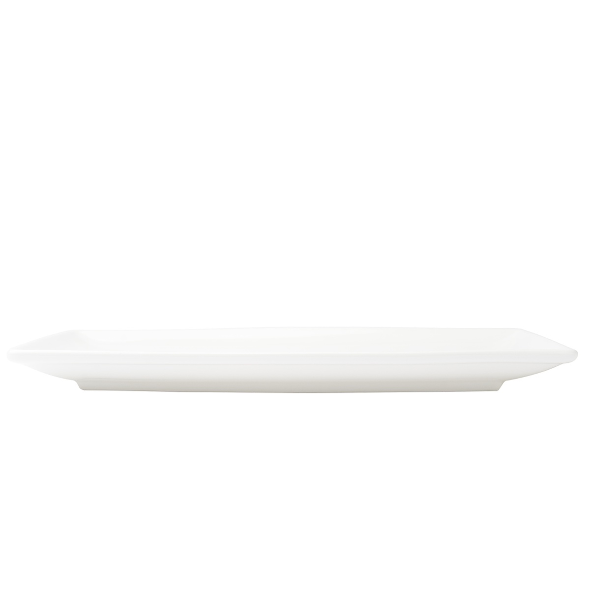 Browne Foundation rectangular coupe plate side profile view showing low coupe rim and flat base