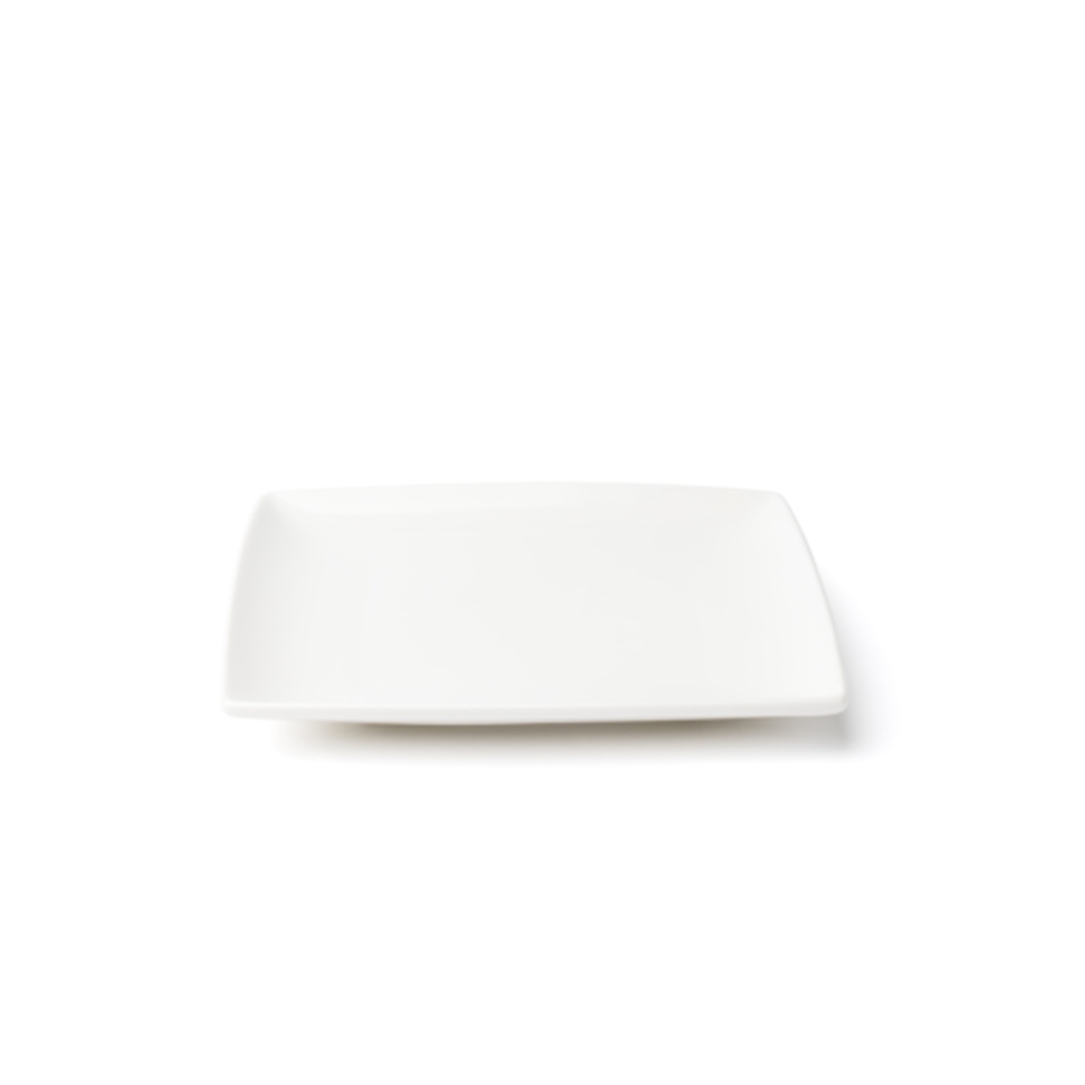 Browne USA Foodservice 5630189 white square coupe porcelain plate, 6.25 inch, shown from a slight angle on a white background