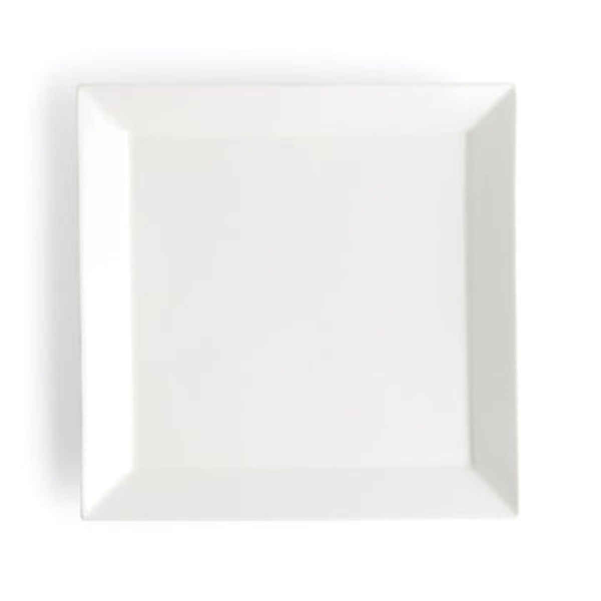 Browne USA Foodservice 5630193 square white porcelain plate, top-down overhead view showing full plating surface