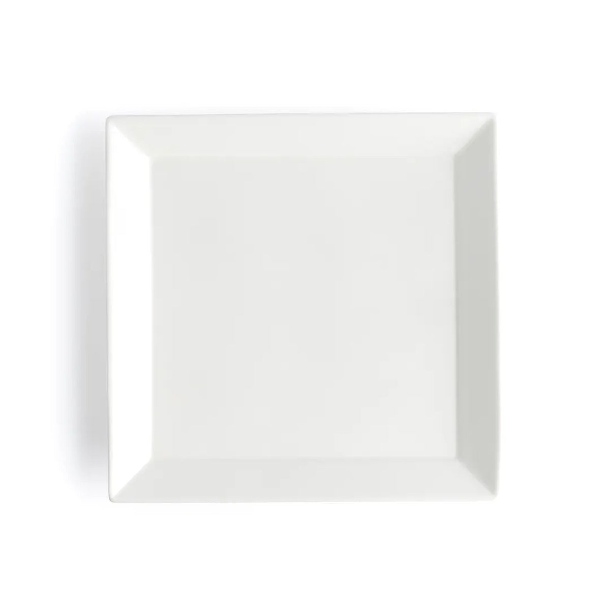Browne USA Foodservice 5630194 white square porcelain plate, top-down view showing wide rim and flat well