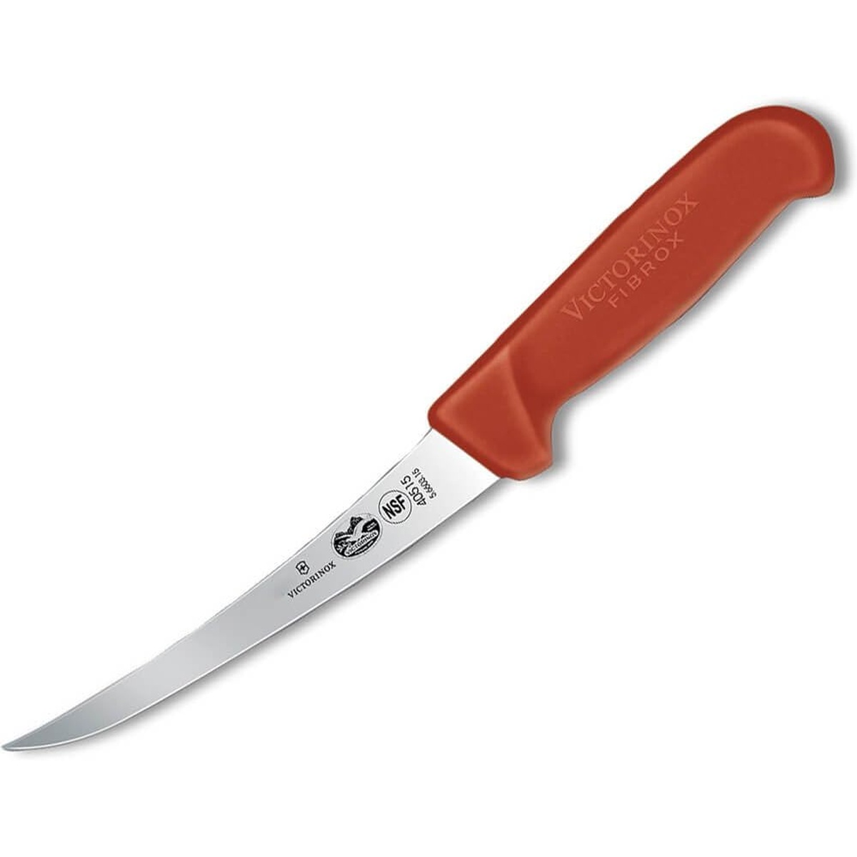 Victorinox 6 inch curved semi-stiff boning knife with red Fibrox handle