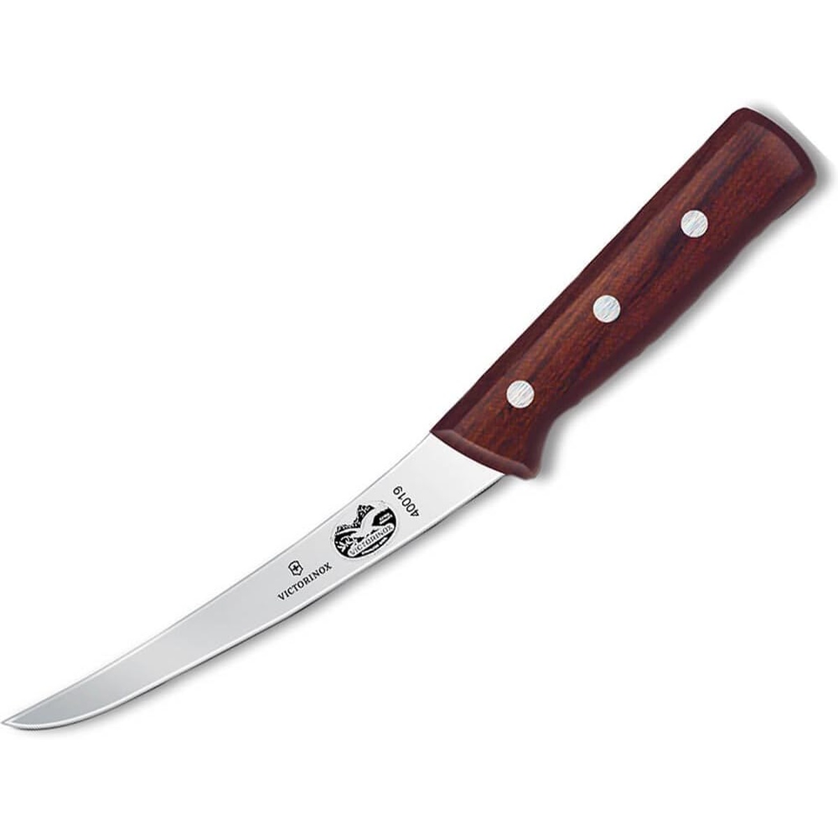 Victorinox 6-inch curved flexible boning knife with rosewood wood handle and stainless steel blade