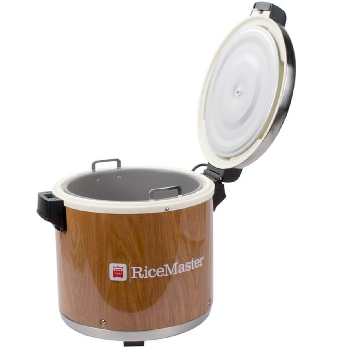 Town RiceMaster rice warmer with lid open showing removable inner pot