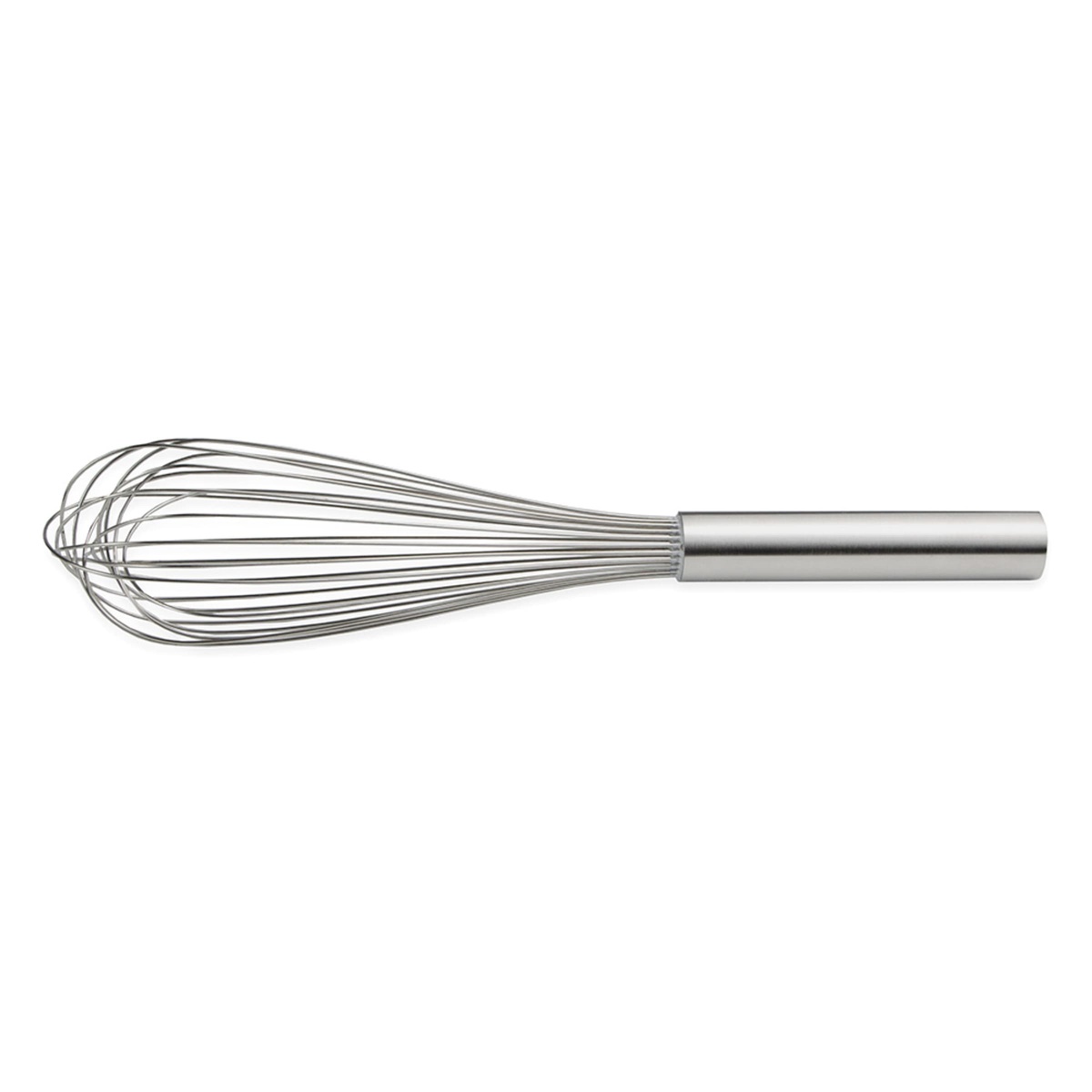 Browne 571214 Deluxe Piano Whip 14-inch stainless steel whisk, full side profile view on white background