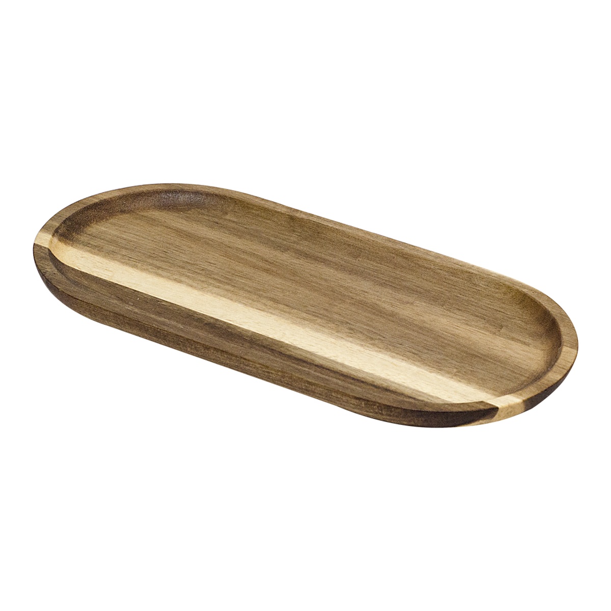 Browne USA 571680 oval acacia wood serving board, 16 x 8 inch, viewed from above at an angle