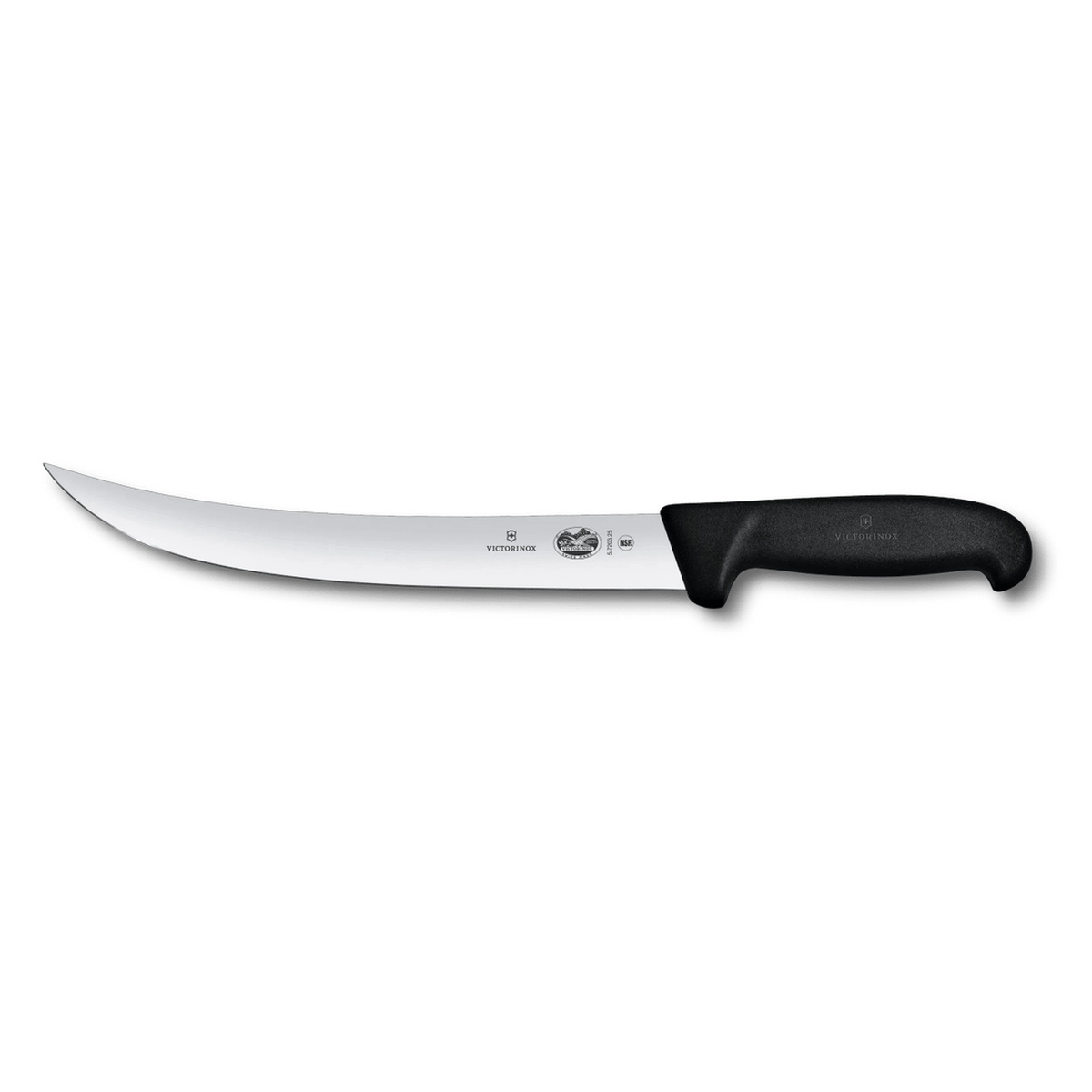 Victorinox Fibrox Breaking Knife 25 cm profile view showing curved blade and ergonomic black Fibrox handle on light gray background