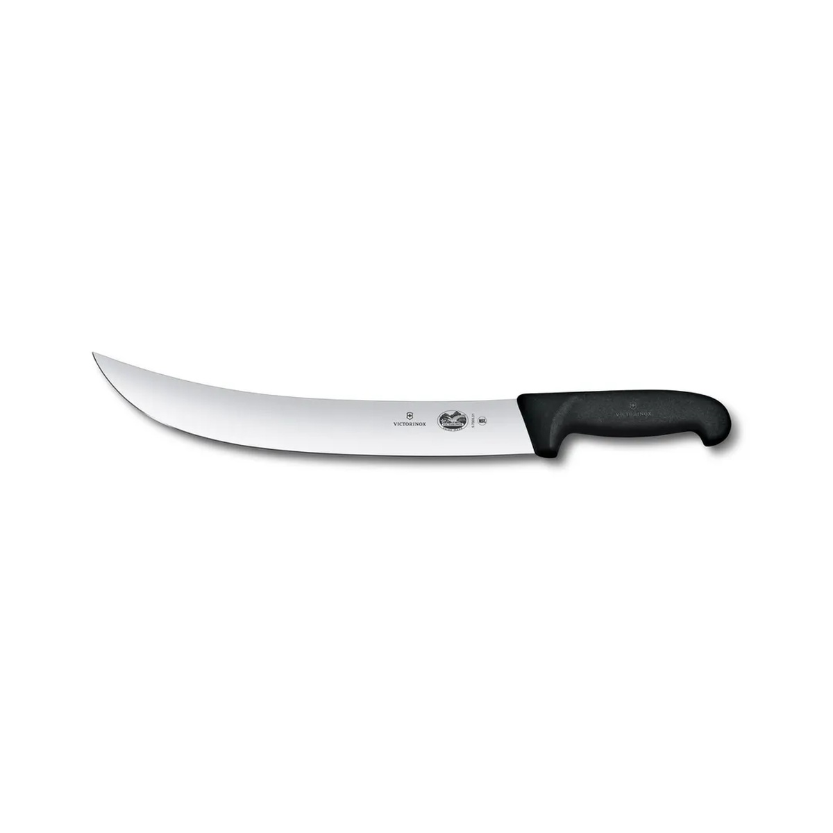 Victorinox 5.7303.31B 12-inch curved cimeter knife with black Fibrox handle on white background