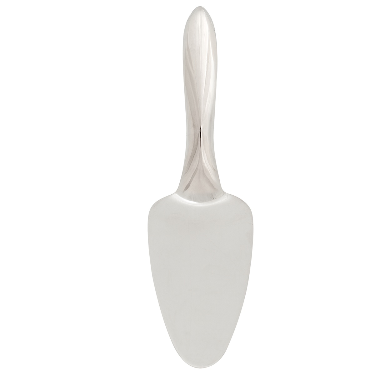 Browne Eclipse Pie Server in mirror-finish stainless steel, top-down view showing triangular blade and tapered hollow handle