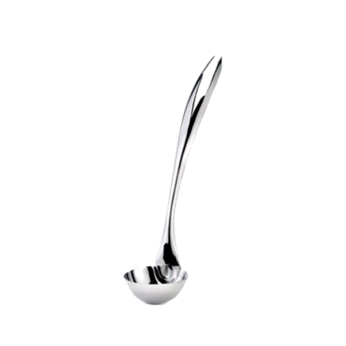 Browne USA Foodservice 573184 Eclipse 1 oz stainless steel serving ladle with curved hollow handle and mirror finish, side view