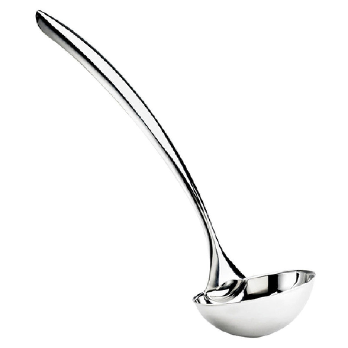 Browne USA Foodservice 573185 Eclipse ladle showing seamless one-piece stainless steel body and polished mirror finish