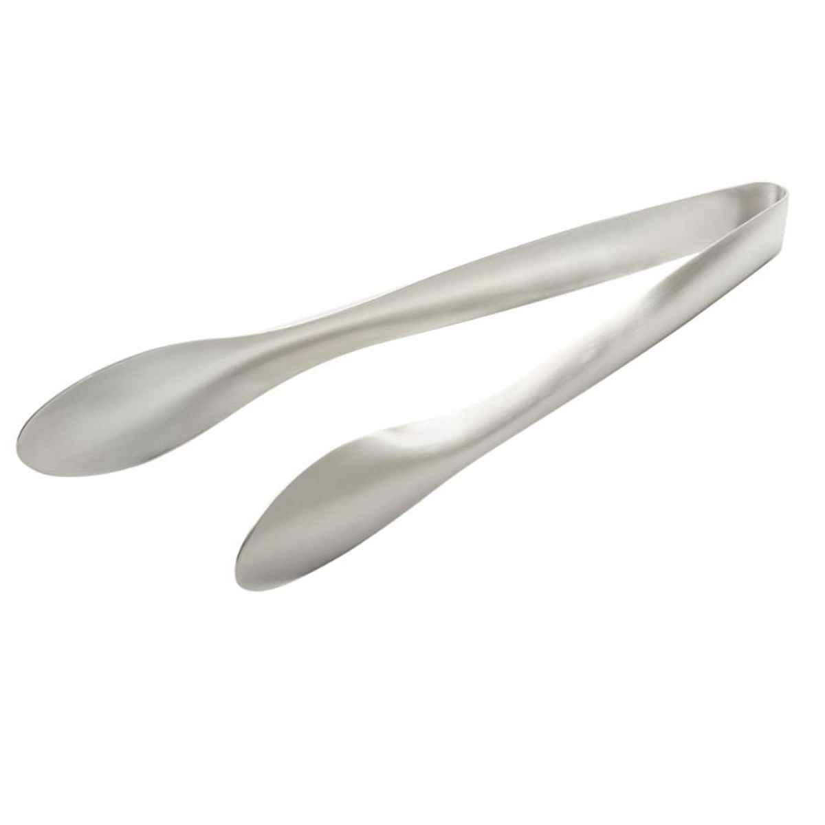 Browne USA Eclipse 9.5-inch stainless steel serving tongs with tapered hollow handle and angled serving tips