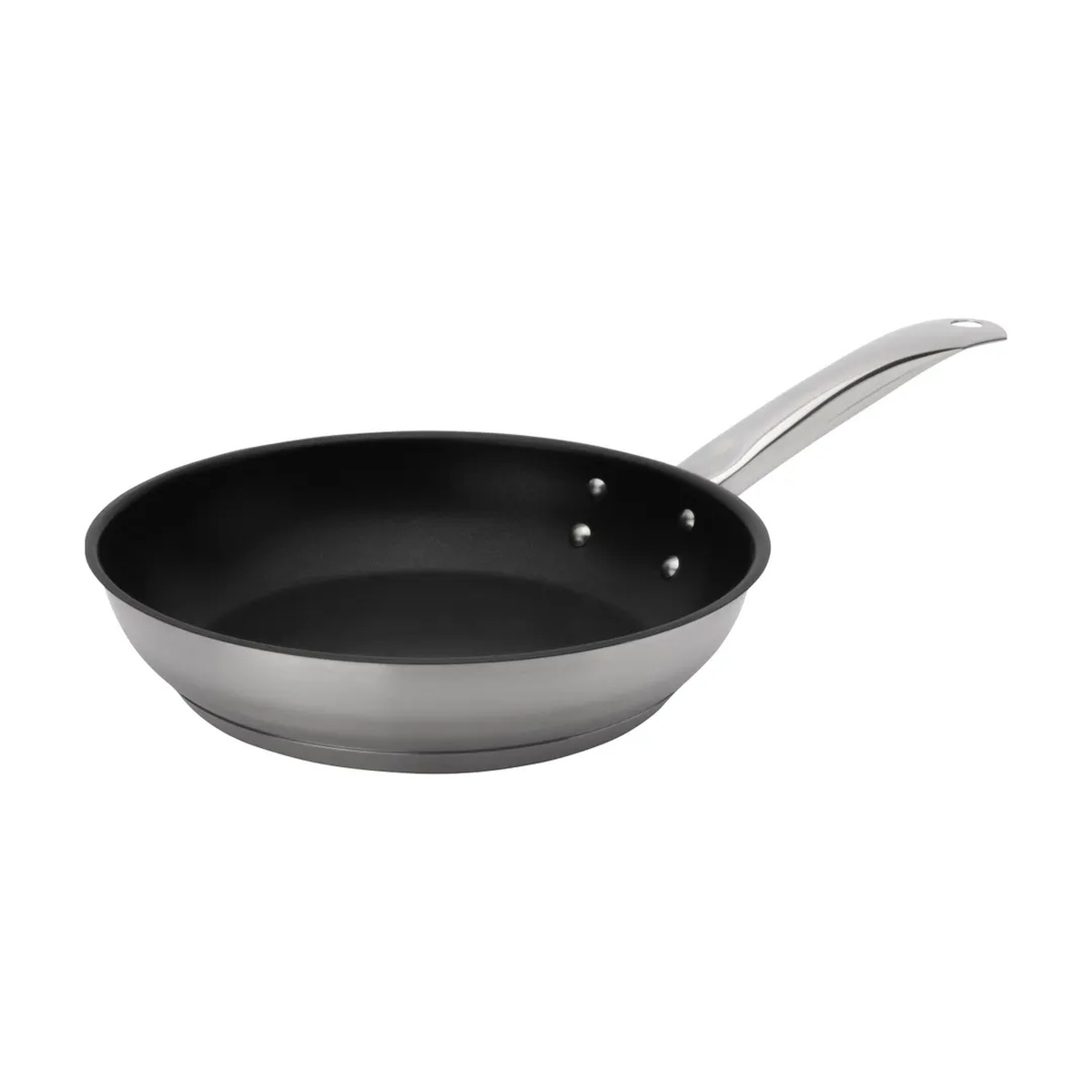 Browne USA 5734061 Elements 11-inch stainless steel fry pan with black non-stick interior and riveted cool-touch handle