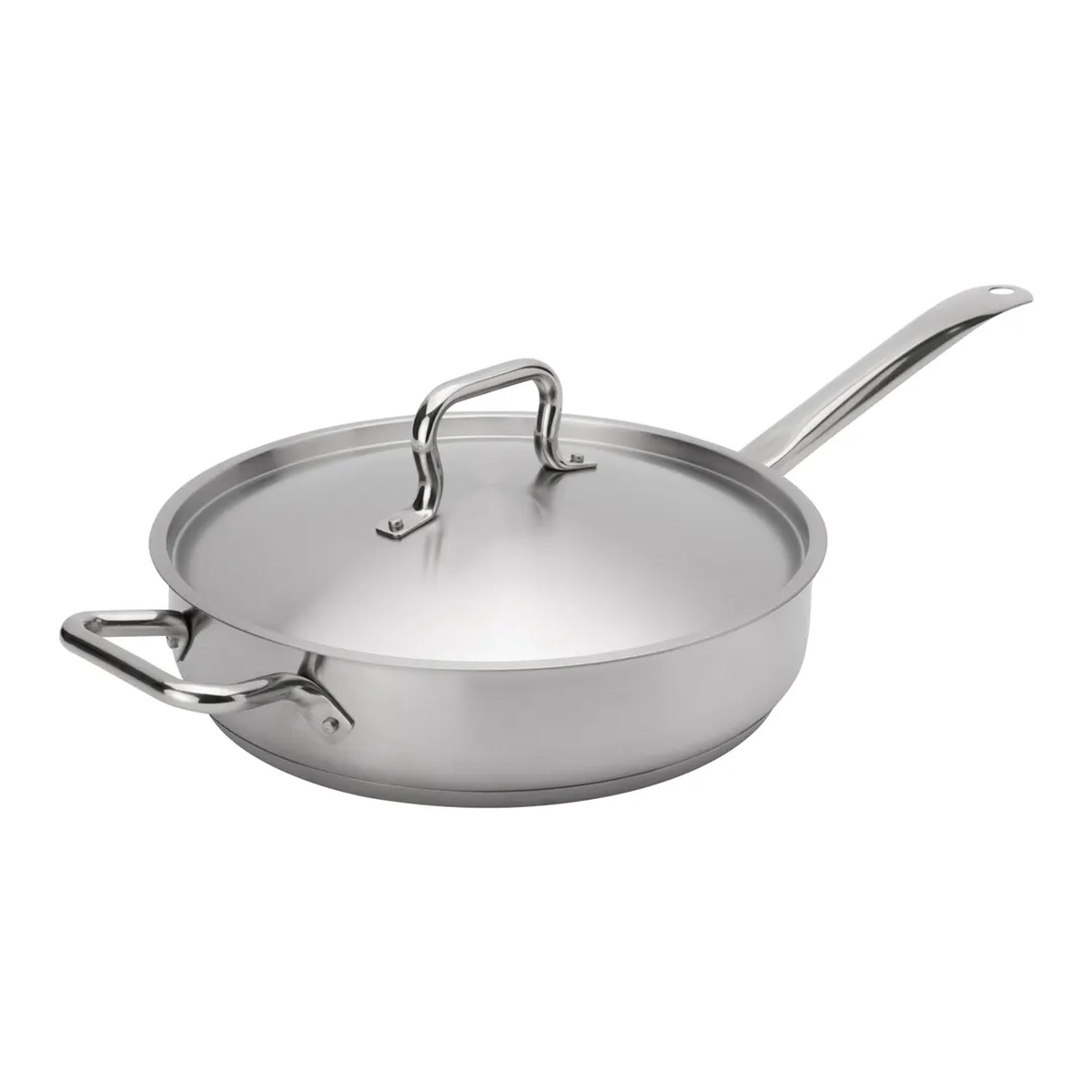Browne USA Elements 5 qt stainless saute pan with self-basting cover and riveted handle