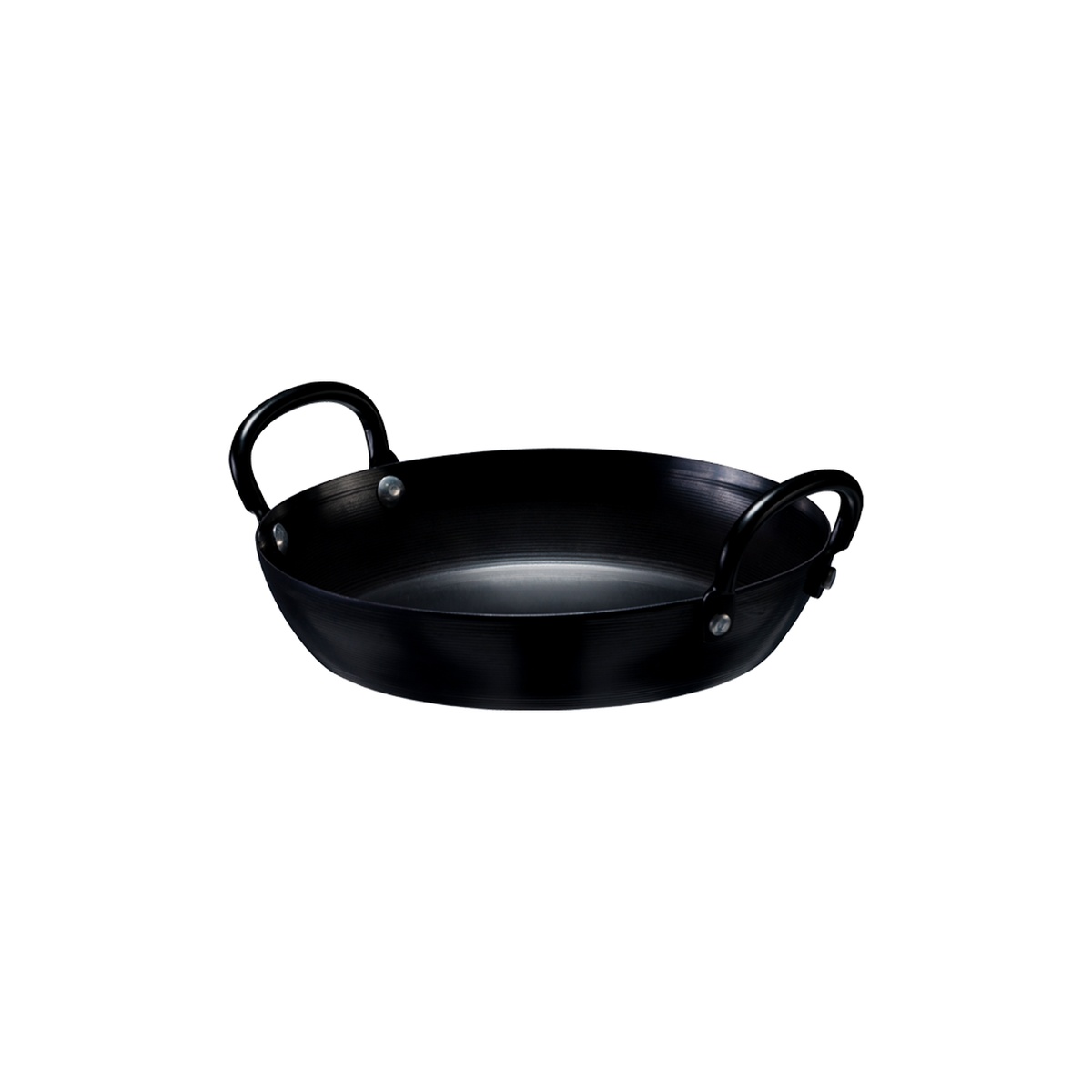 Browne Thermalloy Carbon Steel 2-Handle Fry Pan, 6.3-inch diameter, black, with dual riveted loop handles