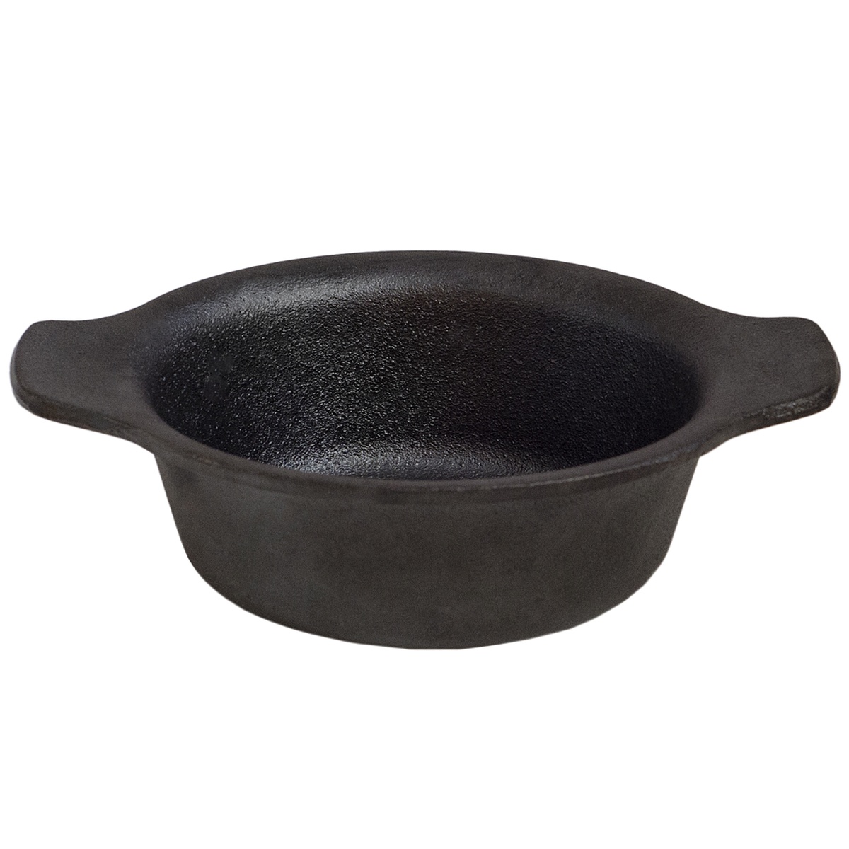Browne Thermalloy 573761 black cast iron mini modern oval casserole with dual handles, top view