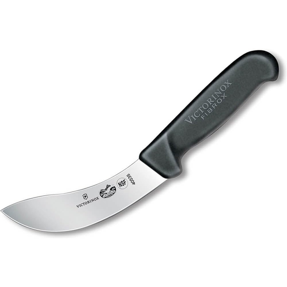 Victorinox 5.7803.12 curved skinning knife with black Fibrox Pro handle and NSF-stamped stainless steel blade