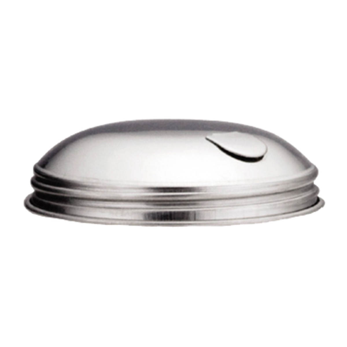 TableCraft 57T stainless steel side flap shaker top, side profile view showing domed lid and threaded base