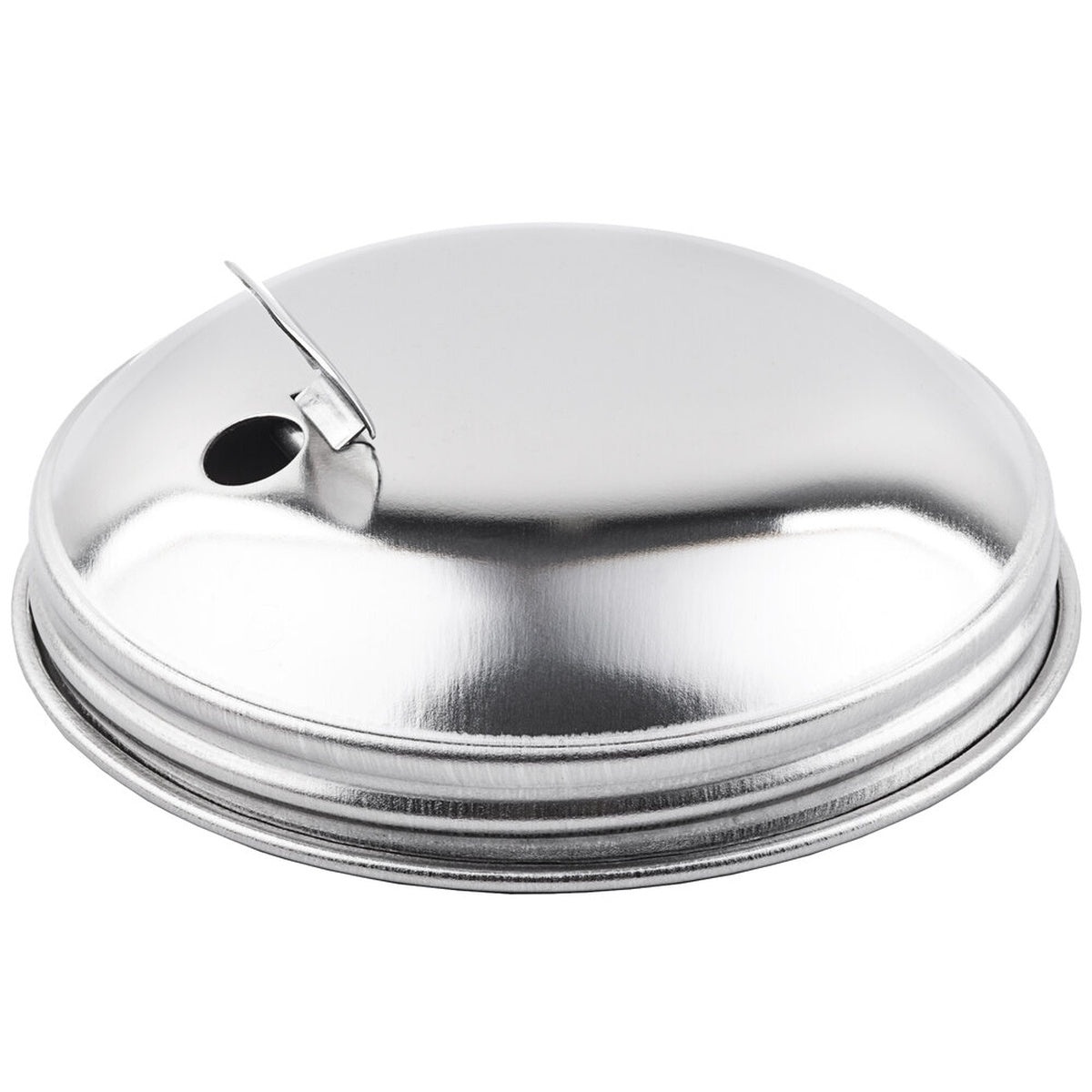 TableCraft 57T stainless steel shaker top close-up showing side flap hinge and dispensing hole detail
