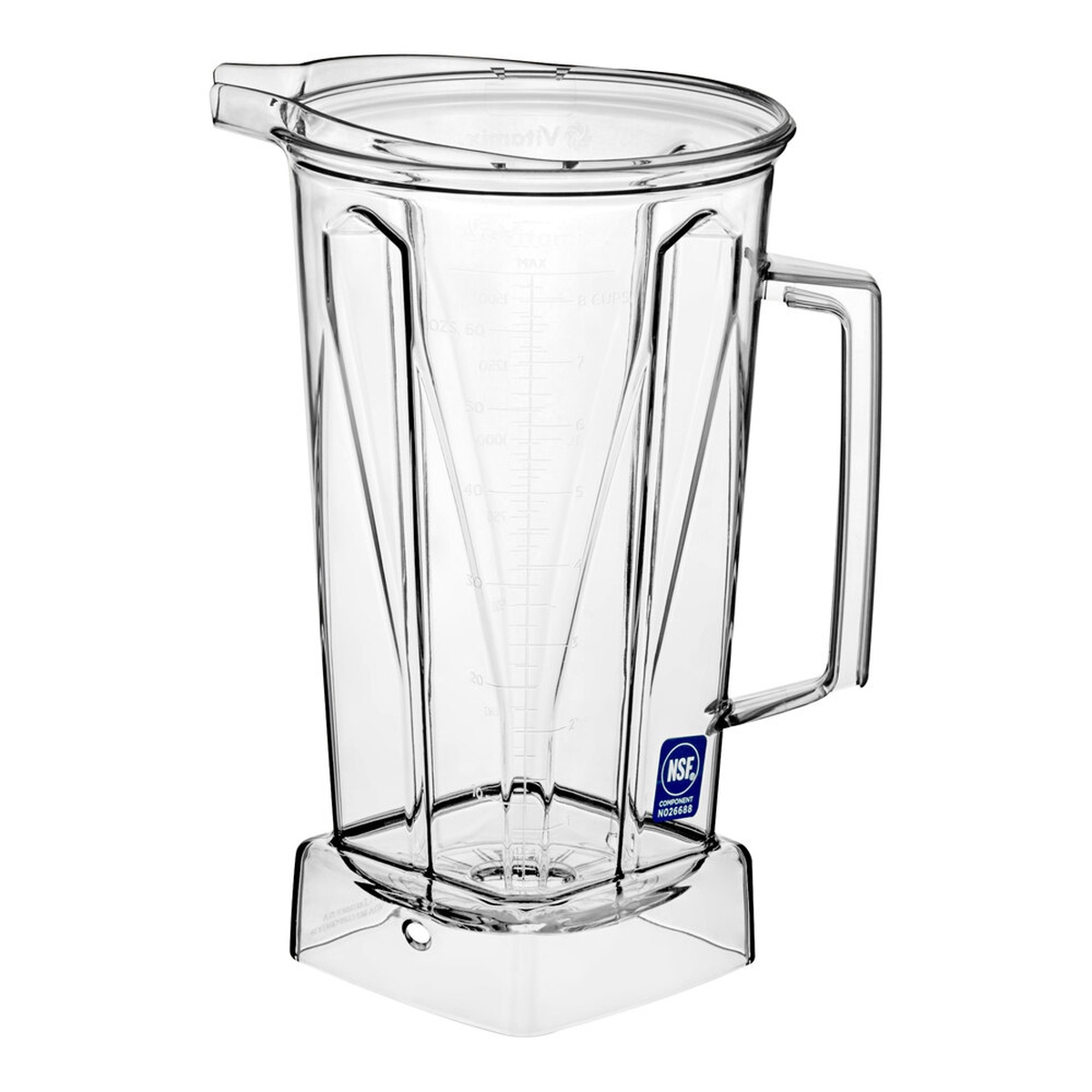 Clear Vitamix 64 oz blender container with handle and measurement markings