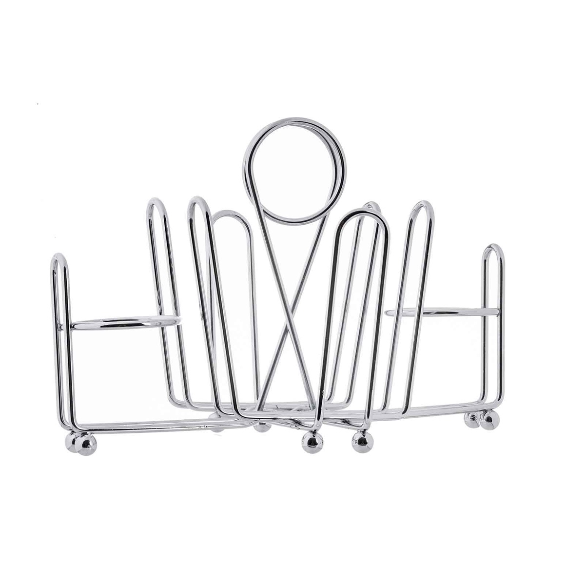 Tablecraft 591C chrome condiment caddy, front-facing view highlighting the center merchandising ring and wire compartments