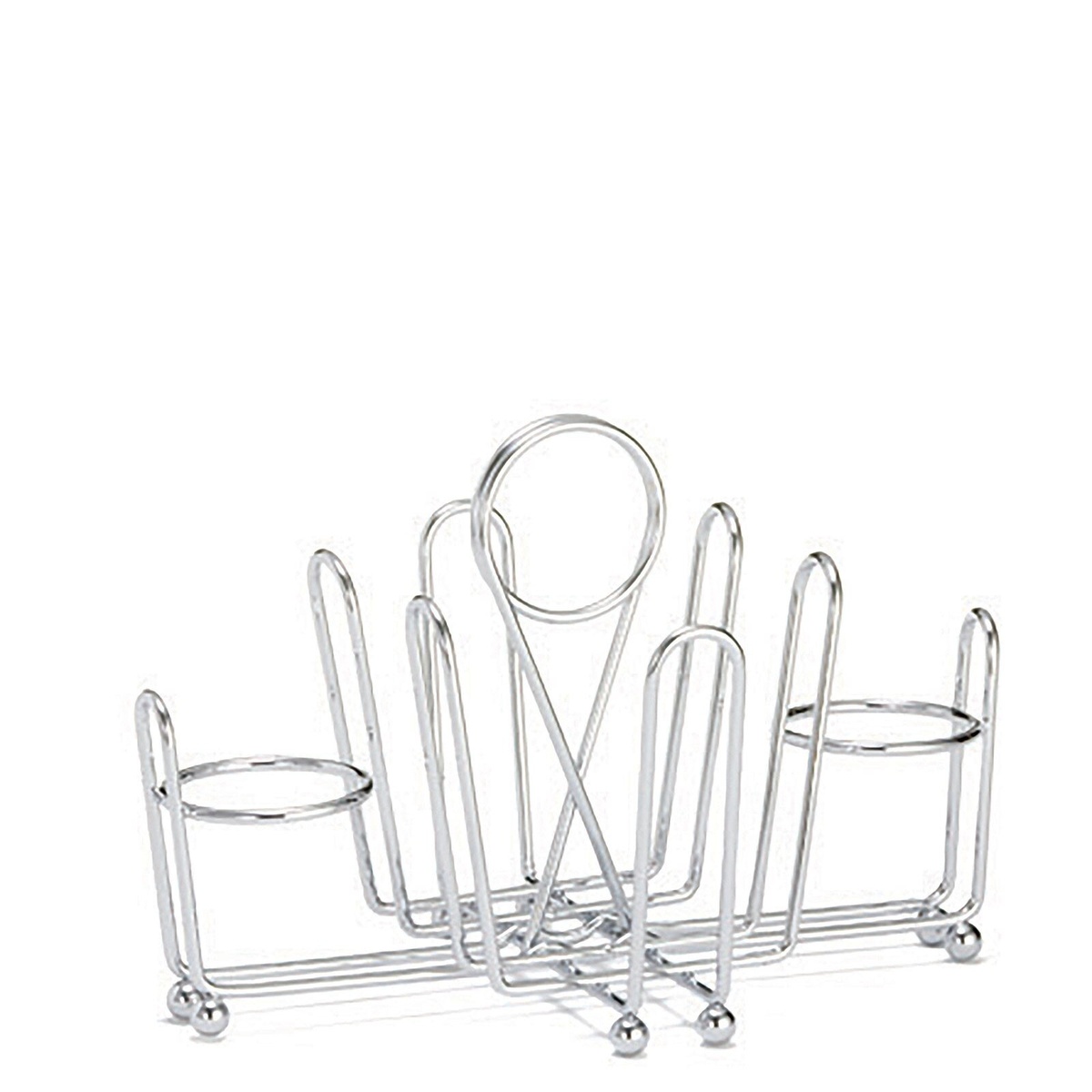 Tablecraft 591C chrome wire combination condiment caddy, angled view showing all four compartments and center merchandising ring
