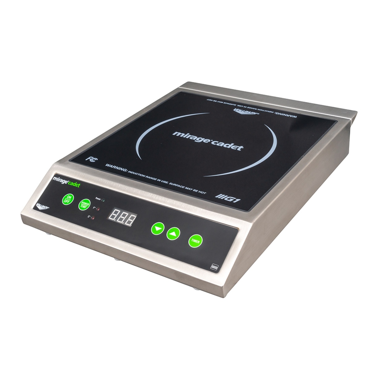 Vollrath Mirage Cadet induction cooktop showing ceramic glass top and control panel